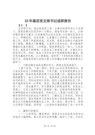 XX年基层党支部书记述职报告