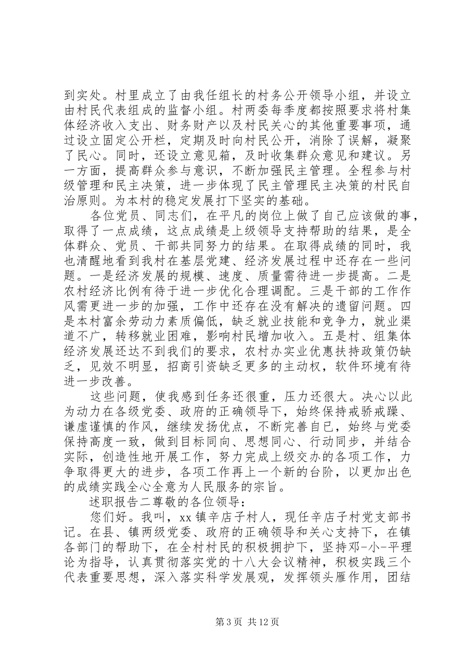 乡村书记工作述职报告5篇_第3页