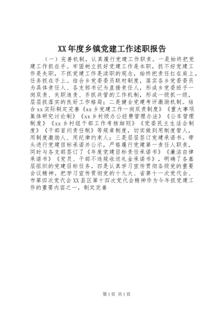 XX年度乡镇党建工作述职报告