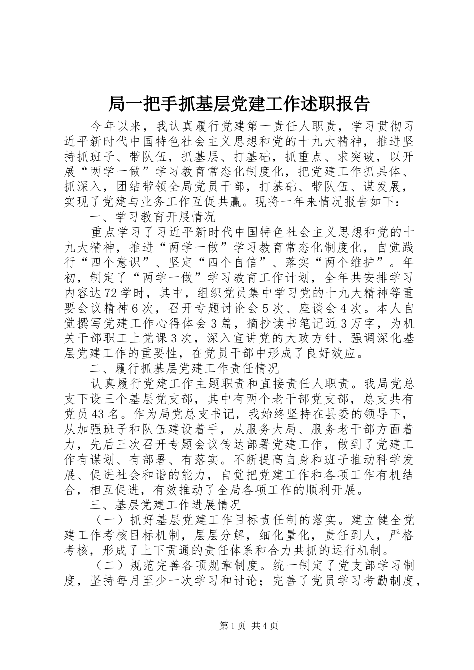 局一把手抓基层党建工作述职报告_第1页