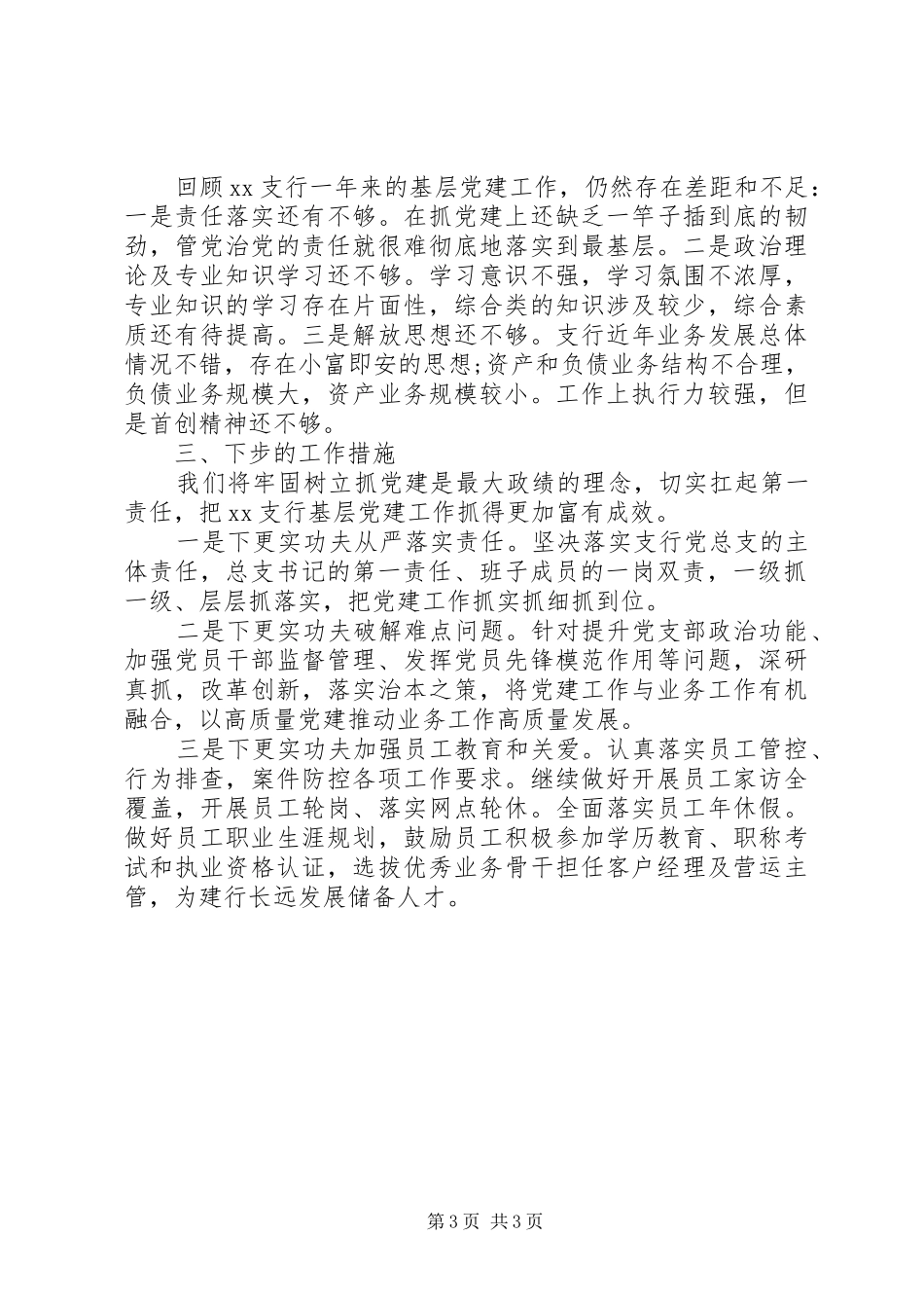 推动全面从严治党在XX支行落地生根述职报告_第3页