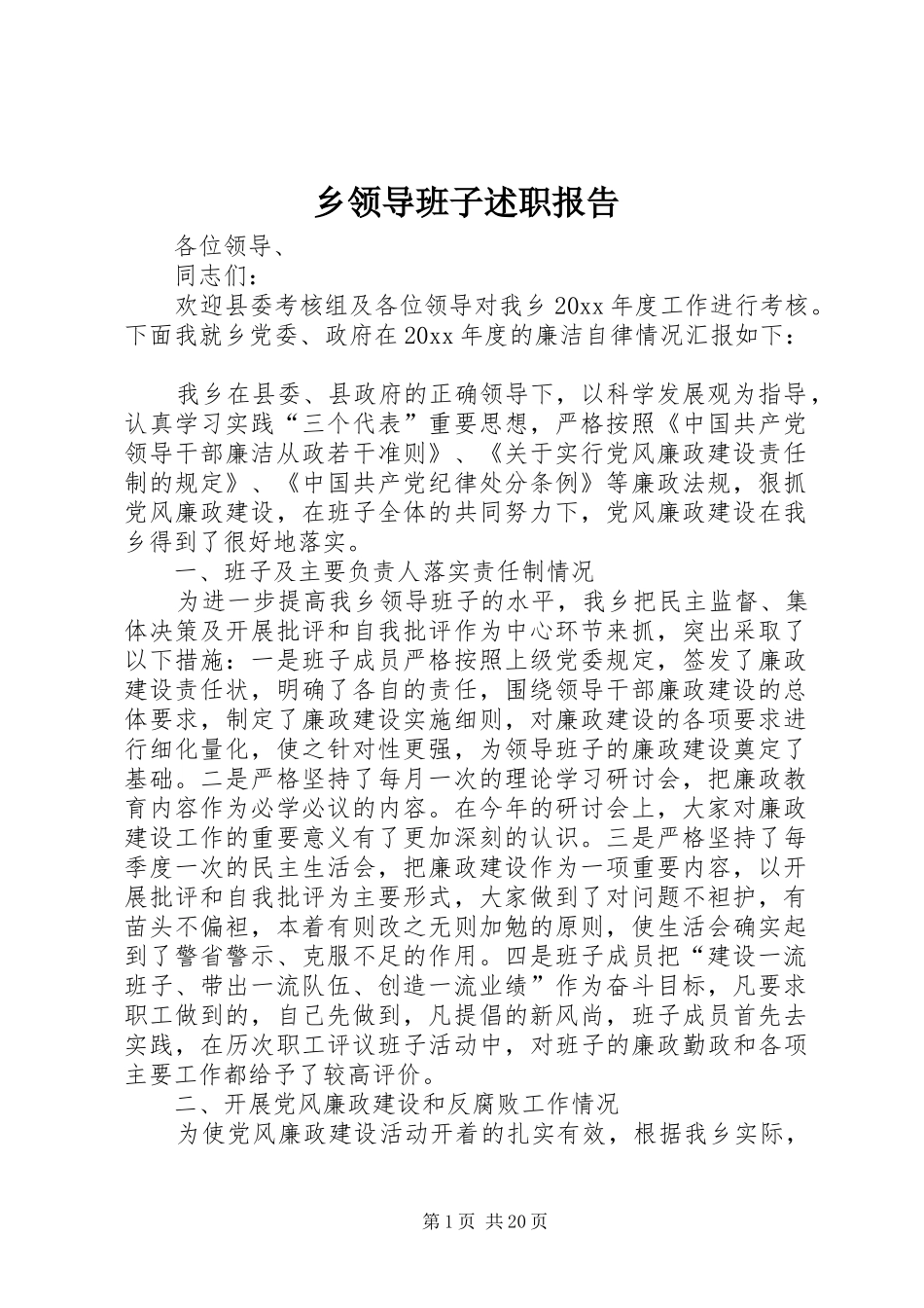 乡领导班子述职报告_第1页