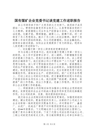 国有煤矿企业党委书记谈党建工作述职报告