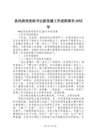 县民政局党组书记抓党建工作述职报告20XX年