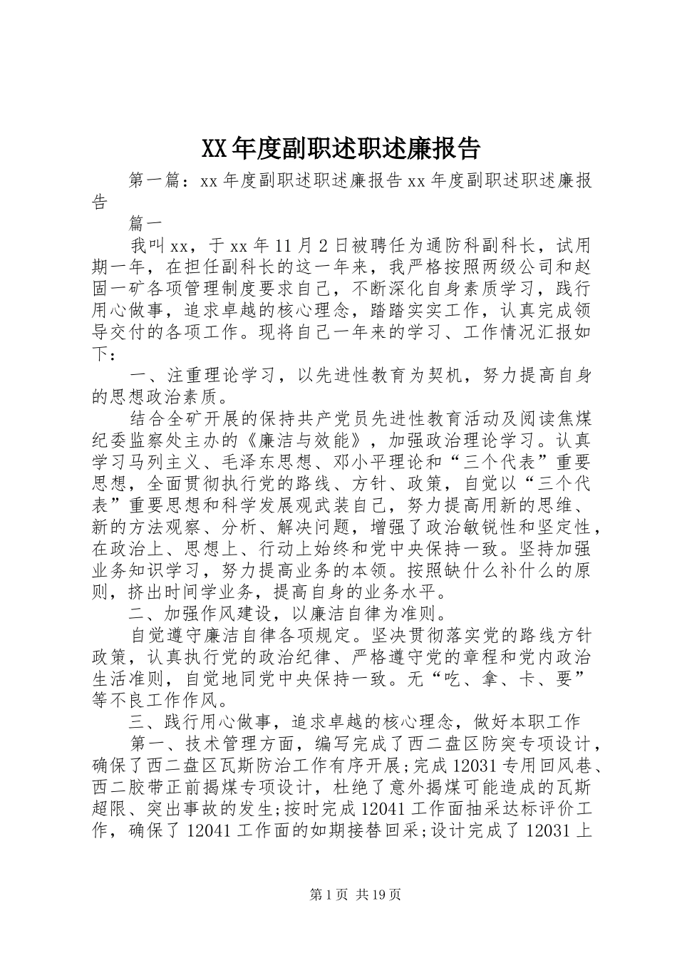 XX年度副职述职述廉报告_第1页