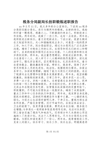税务分局副局长挂职锻炼述职报告