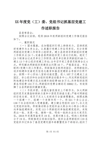 XX年度党（工）委、党组书记抓基层党建工作述职报告