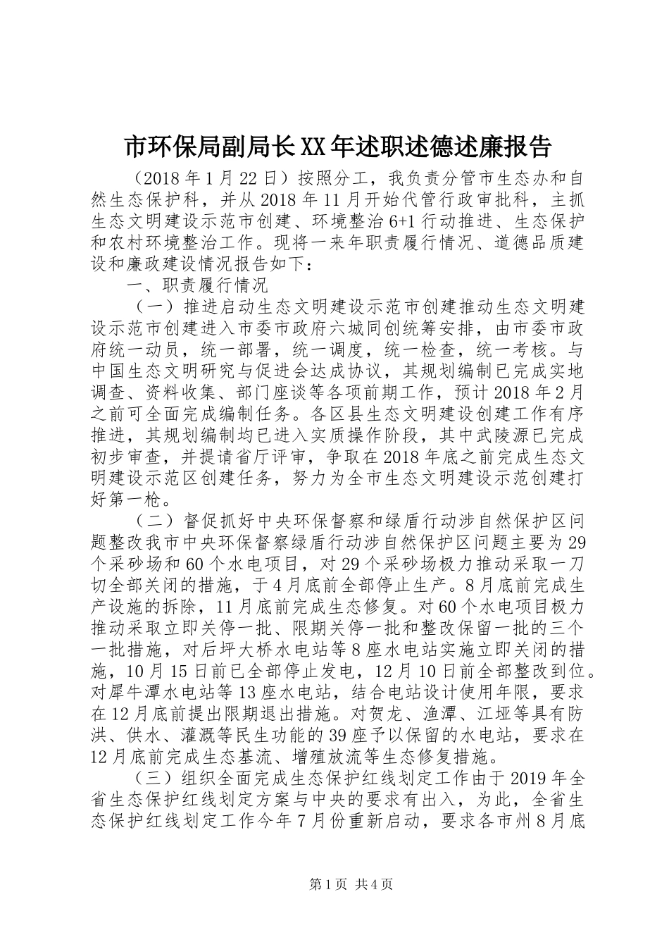 市环保局副局长XX年述职述德述廉报告_第1页