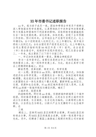 XX年市委书记述职报告