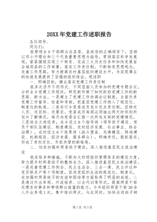 20XX年党建工作述职报告