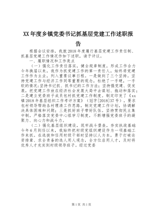 XX年度乡镇党委书记抓基层党建工作述职报告