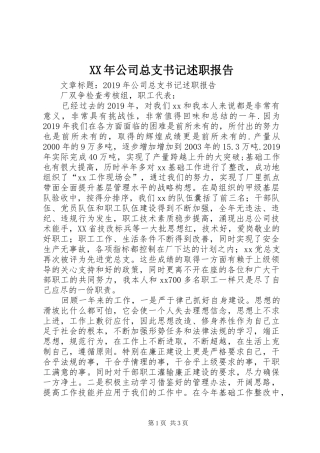 XX年公司总支书记述职报告