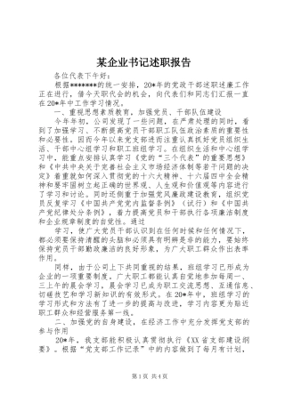 某企业书记述职报告