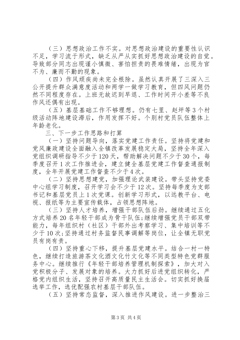 XX年乡镇党委书记抓党建工作述职报告_第3页