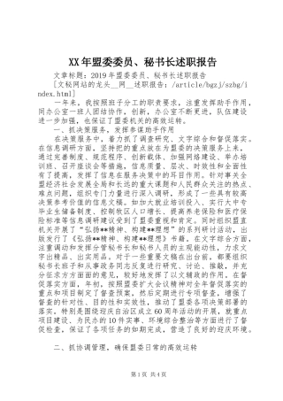 XX年盟委委员、秘书长述职报告