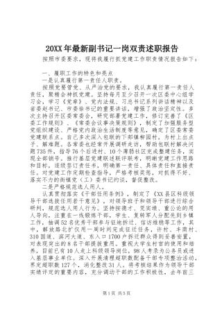20XX年最新副书记一岗双责述职报告