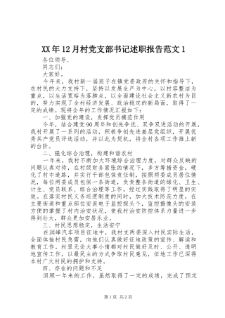 XX年12月村党支部书记述职报告范文1