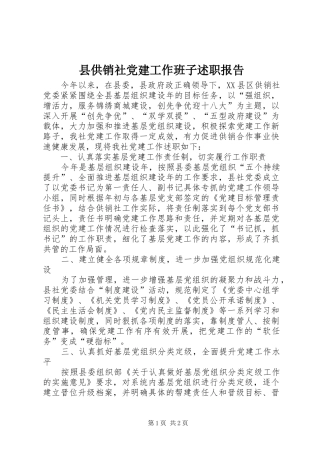 县供销社党建工作班子述职报告