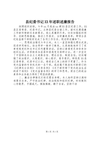 县纪委书记XX年述职述廉报告