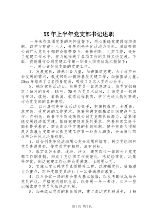 XX年上半年党支部书记述职