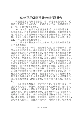 XX年正厅级巡视员年终述职报告