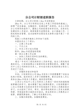 分公司计财部述职报告