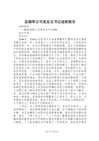 县烟草公司党总支书记述职报告