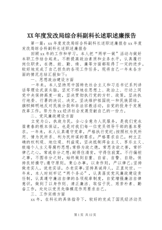 XX年度发改局综合科副科长述职述廉报告