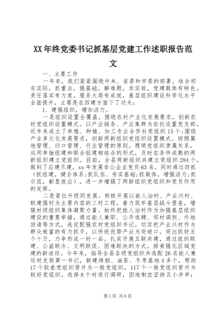 XX年终党委书记抓基层党建工作述职报告范文