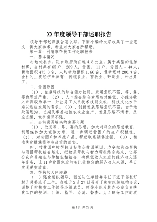 XX年度领导干部述职报告