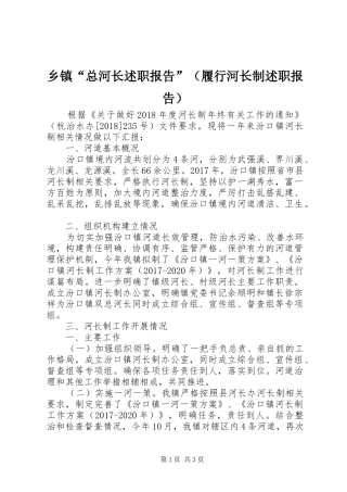 乡镇“总河长述职报告”（履行河长制述职报告）