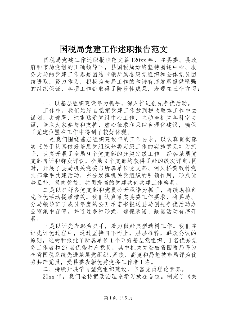 国税局党建工作述职报告范文_第1页