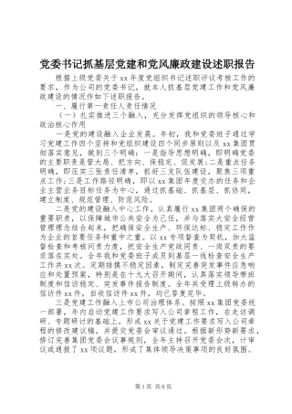 党委书记抓基层党建和党风廉政建设述职报告