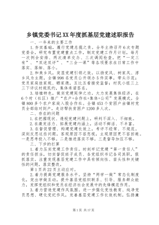 乡镇党委书记XX年度抓基层党建述职报告