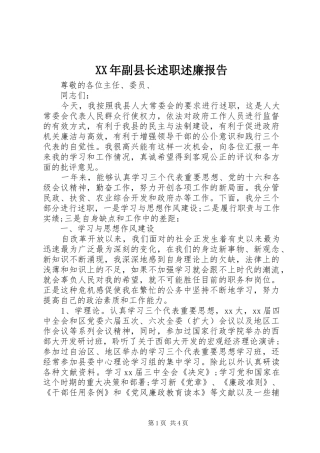 XX年副县长述职述廉报告