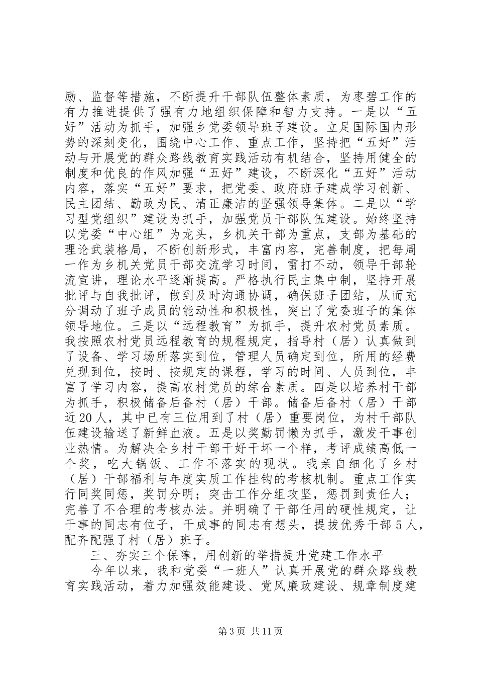XX年乡党委书记党建述职报告_第3页