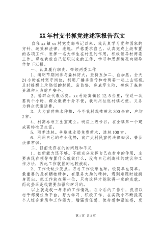 XX年村支书抓党建述职报告范文