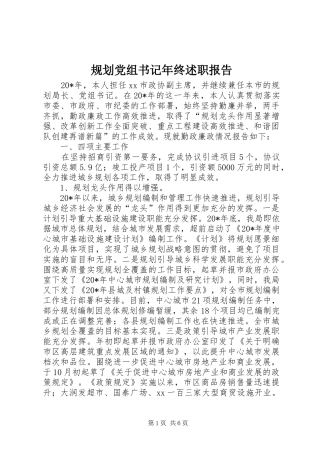 规划党组书记年终述职报告