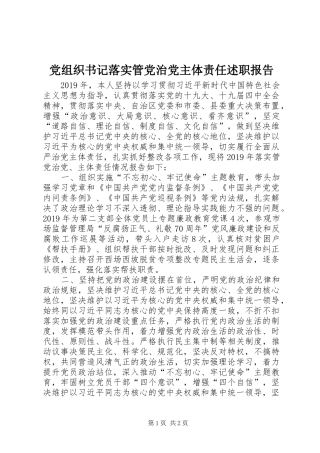 党组织书记落实管党治党主体责任述职报告