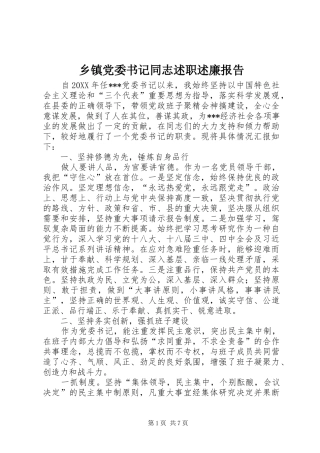 乡镇党委书记同志述职述廉报告