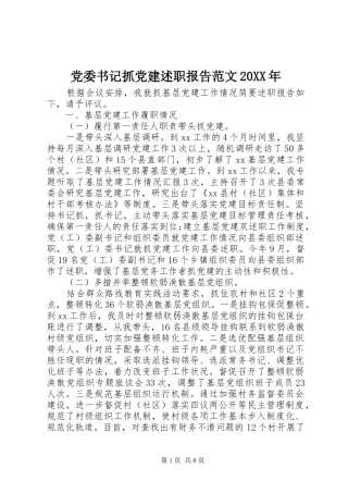 党委书记抓党建述职报告范文20XX年