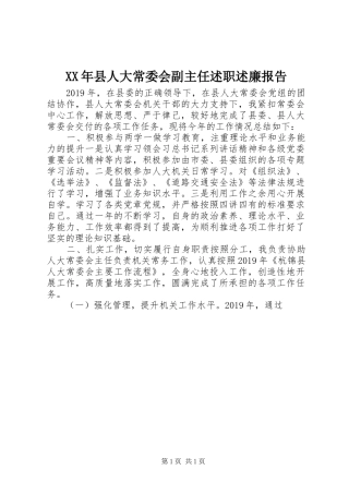 XX年县人大常委会副主任述职述廉报告