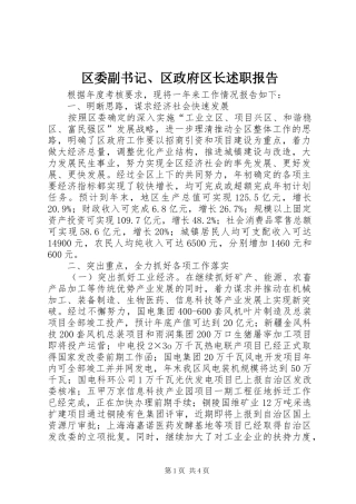 区委副书记、区政府区长述职报告