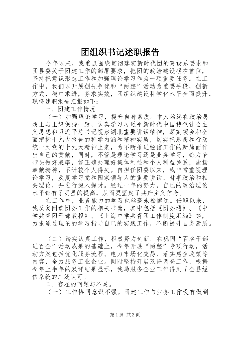 团组织书记述职报告_第1页