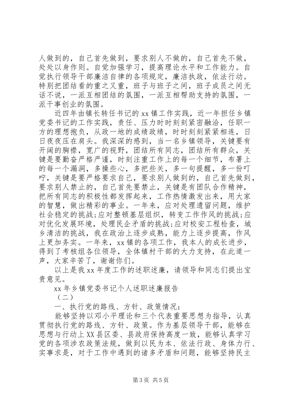 XX年乡镇党委书记个人述职述廉报告_第3页