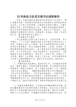 XX年执法大队党支部书记述职报告