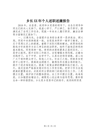 乡长XX年个人述职述廉报告