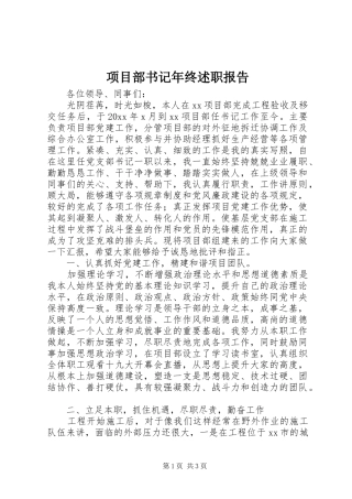 项目部书记年终述职报告