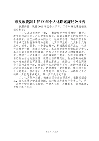 市发改委副主任XX年个人述职述廉述效报告