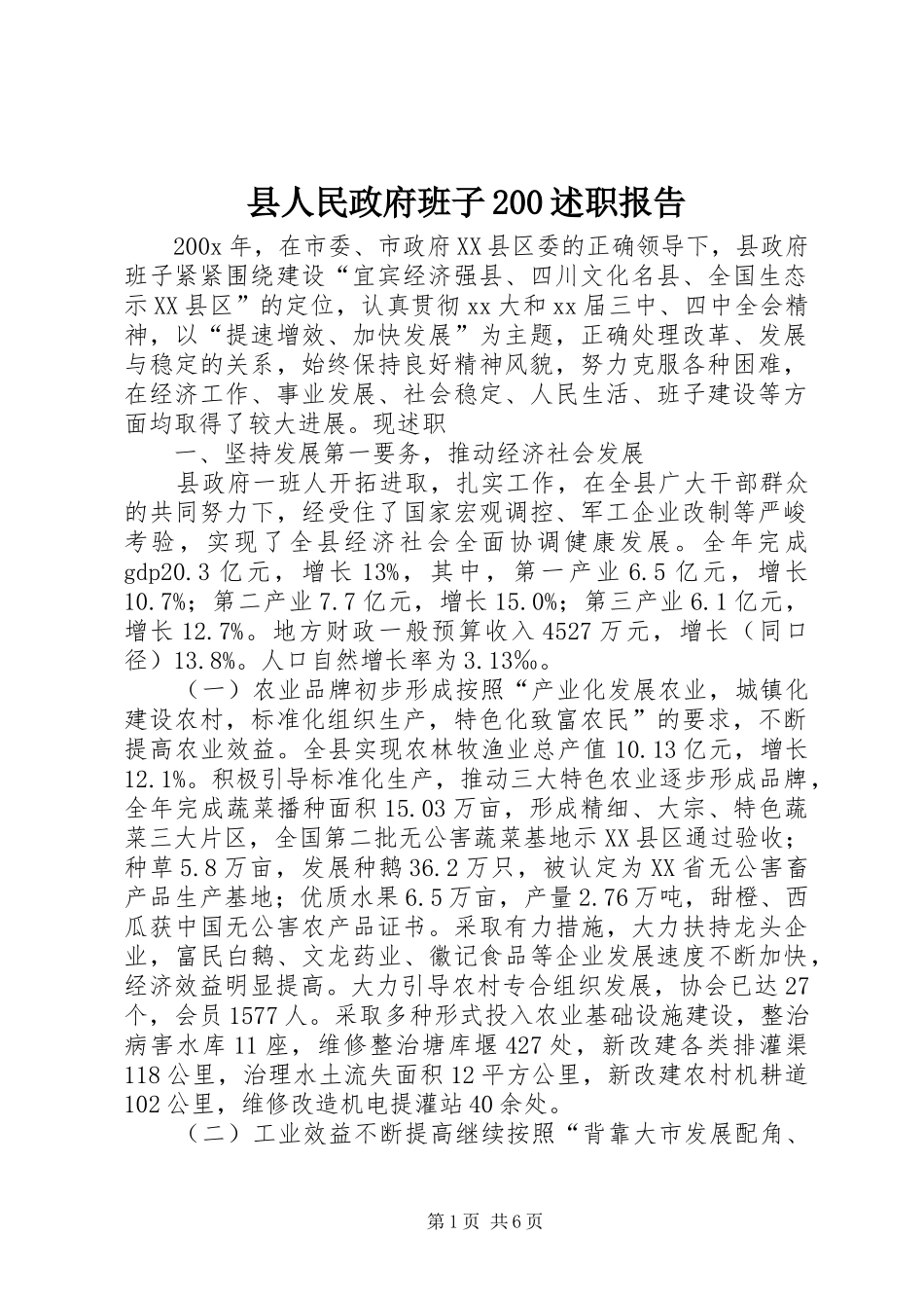 县人民政府班子200述职报告_第1页